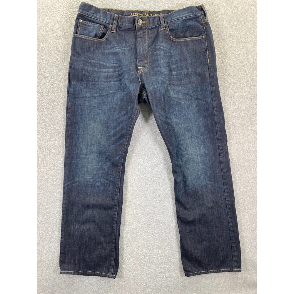 American Eagle Men's 38x32 Original Straight Jeans Dark Wash 100% Cotton Denim